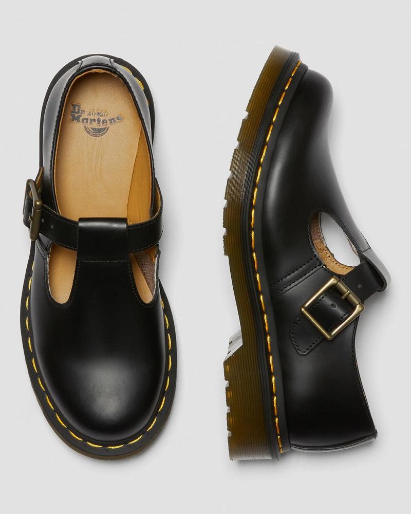 Black Women's Dr Martens Polley Smooth Leather Mary Janes Mary Jane Shoes | CA 337FDN